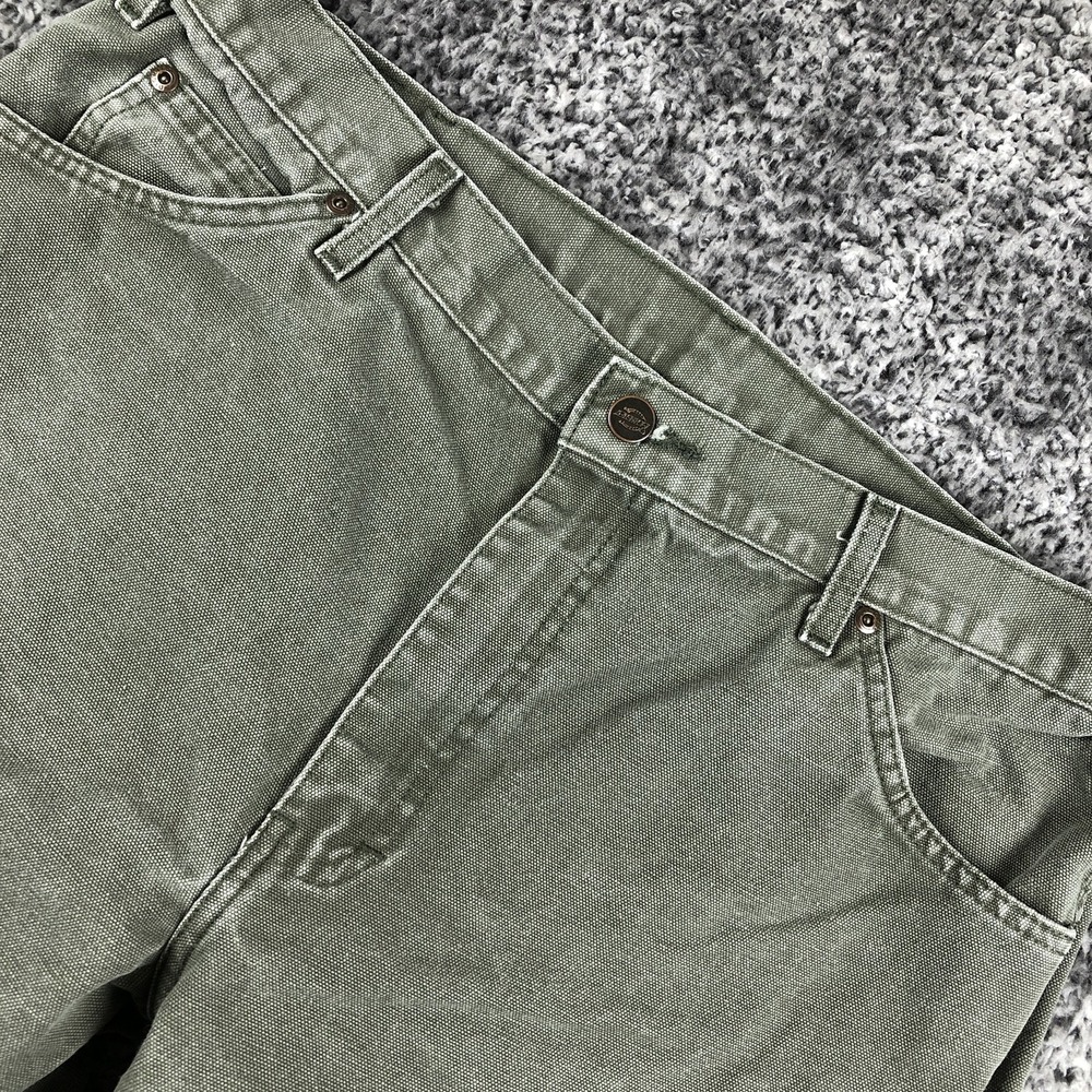 Dickies Pants Mens‎ 36x34 Green Canvas Carpenter Workwear Utility Raw Hem